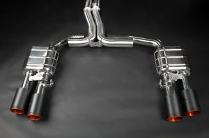 Capristo Exhaust system with electric flaps to use the OEM actuators, front silencer and middle silencer replacement pipes, with H-pipe, with colored 