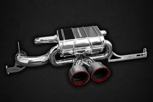 Rear silencer including CES-3 control , round aluminum tailpipes (red, silver, black) * and carbon covers (ECE in preparation) 