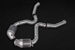 Set of downpipes without catalysts
